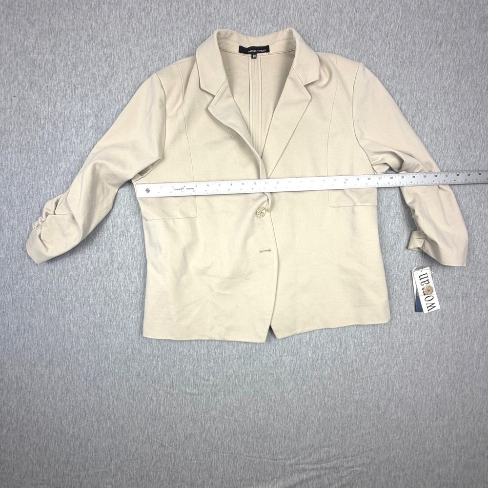 Amanda‎ + Chelsea Stone Beige Ruched Sleeve Blazer Jacket 16W NWT $180 - Picture 2 of 8